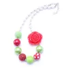 Green+Red Flower Christmas Kid Chunky Necklace Christmas Style Bubblegume Bead Chunky Necklace Jewelry For Baby Kid Girl