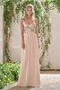 Nieuwe Rose Gold Bruidsmeisjekleding Een Lijn Spaghetti Backless Pailletten Chiffon Lange Strand Bruiloft Gust Jurk Bruidsmeisje Toga HY234