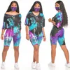 Tie-Dye Tracksuits Tryckta V Neckt-tröjor Shorts Passar Sommar Mode Casual Outfits Loose Plus Storlek Toppar Byxor Kläder Ställer Pyjamas B7510