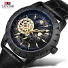 2019 TEVISE Montres Hommes Mécanique Automatique Montre À Vent Automatique En Cuir Noir Phase De Lune Tourbillon Affaires Lumineux Montres-bracelets302Q