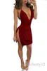 Casual Dresses Sexy Bodycon Dress Women Strapless V-Neck Sommarkläder Mini Split Backless Club Wear