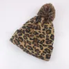 Bébé léopard bonnet tricoté mode fille hiver chaud grand Pompon chapeau enfants couleur unie bonnet casquette de Ski TTA131268680538