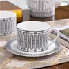 Simple 4 pcs set modern black and white design bone china Western tableware ceramic dinner sets Porcelain coffee cup and saucer Gift