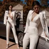 2020 Ivory Evening Gowns Jumpsuit With Jacket Deep V Neck Satin Cheap Prom Dress Custom Made Fashion Formal Runway Wear