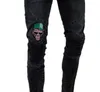 Europese stijl heren jeans Biker High Street Slim Fit Druessed Denim Skinny gewassen geborduurd Drak22