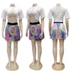 2 peças conjunto sexy outono moda mulheres conjunto feminino tops impressão floral manga longa camisa elástica cintura mini saias