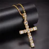 Big Cubic Zirconia Mens Hiphop Cross Pendant Necklace Ice Out 18K Gold Plated Hip Hop Jewelry