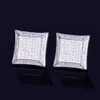 New 15mm Width Square Stud Earring for Men Women's Ice Out CZ Stone Rock Street Gold Star Hip Hop Jewelry Three Colors