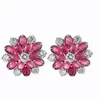 LuckyShine Trendy Women Ear clip colorato Cubic Zirconia Cz Flower 4 colori 925 orecchini placcati in argento sterling 3 paia / lotto spedizione gratuita