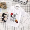 2018 Roupa infantil de Verão Carta Rose bordado T-shirt de manga curta Set Meninas + Denim Skirt Two-Piece Set