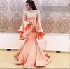 Styl Arabski Syrenki Prom Dresses 2019-2020 Trumpet Długie Rękawy Koronkowe Aplikacje Suknie Wieczorowe Zipper Back Długość Dubai Party Dress