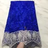 5 mètres/pc joli tissu de dentelle de filet français bleu royal avec perles décoration broderie de dentelle de maille africaine pour robe BN111-5