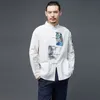 Chinese Tang Suit Men summer loose thin Ethnic long sleeve patchwork plate button top male Chinese stand collar cotton linen shirt man
