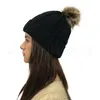 Kobiety Pom Pom pieczona 9 Kolory na świeżym powietrzu zima ciepła futrzana piłka czapka czapka czapka Solid Knit Crochet Cap OOA71125251336