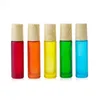 10ml Essential Oil Roller Ball Bottle Matte Colorful Wood Grain Cover Portable Convenience Frosted Thick Glass Refillable Container JXW319