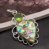 Fashion-Trendy Natural Abalone Shell Peridot 925 Sterling Silver Charms Pendant Fashion Jewelry Gift 2 1/4 Inch A235