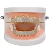 18K Real Gold Punk Hiphop Dental Mouth Grillz Braces Bling Cubic Zircon Rock Vampire Teeth Fang Grills Braces Tooth Cap Rapper Jewelry for Cosplay Party Halloween