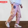 Мужские брюки Aelelfric Men Joggers Hip Hop Harem Streetwear Ленты писем вышивка повседневные брюки розовый груз UR45
