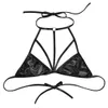 Tiaobug glänsande metalliska halter främre strappy bralette kvinnor sexiga bikini toppar nattklubb parti rave festival scen dans kostym