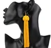 Crazy Feng Handmade Tassel Kolczyki Trendy Czarny Czerwony Żółty Zielony Długie Dwumienia Ucha Broncos Silk Fringed Biżuteria dla kobiet GB363