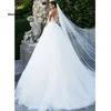 Elegant Lace Appliques Long Sleeve Wedding Dresses Ball Gown Wedding Gowns Fluffy Boho Bride Dress White vestido de noiva