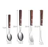 Stainless Steel Tableware Wood Handle Knife Fork Spoon Dessert Coffee Spoon Dinnerware Flatware for Party Wedding HHA1013