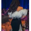 Arabskie pióra Suknie wieczorowe z kryształami Cekiny Off Ramię Mermaid Prom Dresses High Side Split Robe de Soiree Formalne Suknie Party