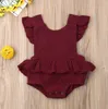 Barn designer kläder baby ruffle hylsa solid rompers sommar falbala onesies spädbarn bomull triangel jumpsuits casual climb clote9896349