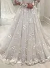 Sexy Women Wedding Dress White Lace Long Dress Deep V-neck Long Mesh Lace Sleeve A-line Pleated Floor-length Dresses291g