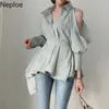 Neploe Women Blouse New Lady Hollow Out Turn Down Collar Fashion Shirts Blusa Off Shoulder Spring Summer 2020 Solid Tops 1A822