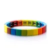 Fashion Women Painted Metal Jewelry Stackable Stack Rainbow Colorful Elastic Stretch Enamel Bead Tile Bracelet
