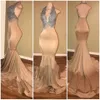 Sexy Halter Lace Long Prom Dresses Mermaid Backless Prom Gowns Deep V-neck Backless Evening Party Dresses Vestido De Festa
