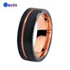 Mens Womens Wedding Band Tungsten Carbide Ring Black Rose Gold With Offset Groove And Brush Finish J190714