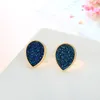 Amerykańska Europejska Moda Damska Proste Pozłacane Waterdrop Drusy Kolczyk 15mm Handmade Druzy Modna Biżuteria Żywica Kamień stadniny Kolczyk