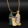 Iced Out Sprite Bottle Purple Cup Pendant Necklace Hip Hop Gold Silver Chain for Men Women7803218