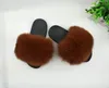 Hot Sale-Real Fur Tofflor Kvinnor Fox Hem Fluffy Sliders Med Fjädrar Furry Sommar Utomhus Lägenheter Söt Ladies Candy Färg Skor Storlek 45