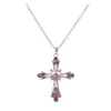 DN045 Colorful Religious Crystal Cross silver color Pendant Necklace Fashion Rhinestone Charm Necklaces Jewelry for Women Gifts