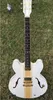 Rare ES 333 Tom Delonge Signature Semi Hollow Body White Gold Stripe Jazz Electric Guitar Black Body Binding Single Pickup Gold 3234434