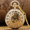 Steampunk Antiek Zwart/Goud/Brons Zakhorloge Skeleton Hand-winding Mechanische Horloges Heren Dames Klok FOB Hanger Ketting Gift