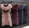 Genuo Winter Mulheres Mulheres Casaco Faux Fur Colete Casaco De Moda Capuz Costeiro De Costura De Costura De Couro Quente Outwear