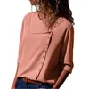 Damskie Designer Koszulki Casual Lapel Neck Solid Color Fashion Koreański Wersja Ladies Button Slanted Collar Tshirt Krótki rękaw Klamry Topy