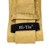 Hi-Tie Silk Men Tie Set Floral Yellow Gold Ties and Handkerchiefs Cufflinks Set Men's Wedding Party Suit Fashion Neck Tie C-3053