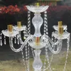 5 pcs / lot 90 cm height Acrylic 5-arms metal candelabras with crystal pendants wedding candle holder centerpiece party decor