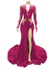 2022 Темно-красные сексуальные русалки выпускные платья V шеи с длинными рукавами Сдержанные вечерние платья из бисера Официальные вечеринки платье носить Vestidos