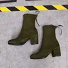 Hot Sale-Suede cuir Chunky talons Womens Boot New Automne Hiver Femme Cheville Bottines