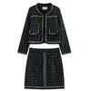 Spring Autumn Female woolen coat and skirts set Fashion Women Tweed Sets Ladies Tassel Jacket tops skirts 2 piece sets