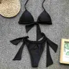 Neongrön knuten bikini kvinnliga baddräkt kvinnor badkläder tvåstycken bikini set bather halter baddräkt badkläder v1296