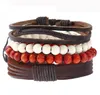 100% genuine leather bracelet weave Retro wood beads Hemp rope adjustable bracelet Men's Combination suit Bracelet 4styles/1set