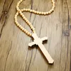 Extra Long Wood Rosary Beads Necklace Big Jesus Christ Huge Pendant Hip Hop New Men Fashion Style Accessories Red Brown 36 inch