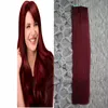 Grade 7a unverarbeitetes malaysisches glattes Haar # 99J Rotwein-Band in Haarverlängerungen mit PU-Haut Einschussband in Remy-Haarverlängerungen 100g
